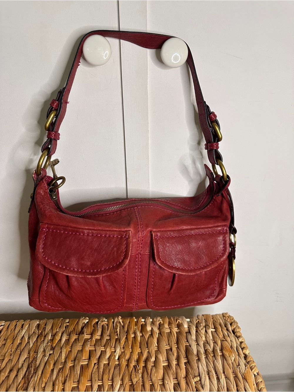 Fossil Leather Shoulder Bag with Front Pockets